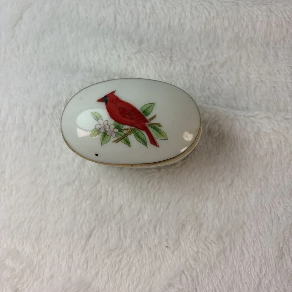 Vtg 80s Lefton Porcelain Cardinal Keepsake Trinket Box 2641 Hand Painted Japan